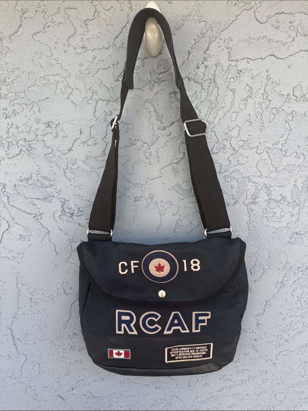Red Canoe RCAF CF18 Blue Cotton Canvas Twill Heritage Messenger Shoulder Bag